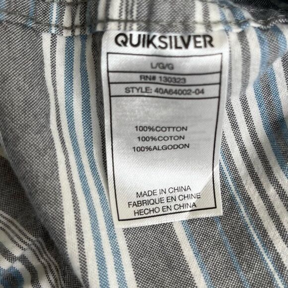Quicksilver Stripe Short Sleeve Button Front Cotton Gray White Blue Men Large - Picture 9 of 14